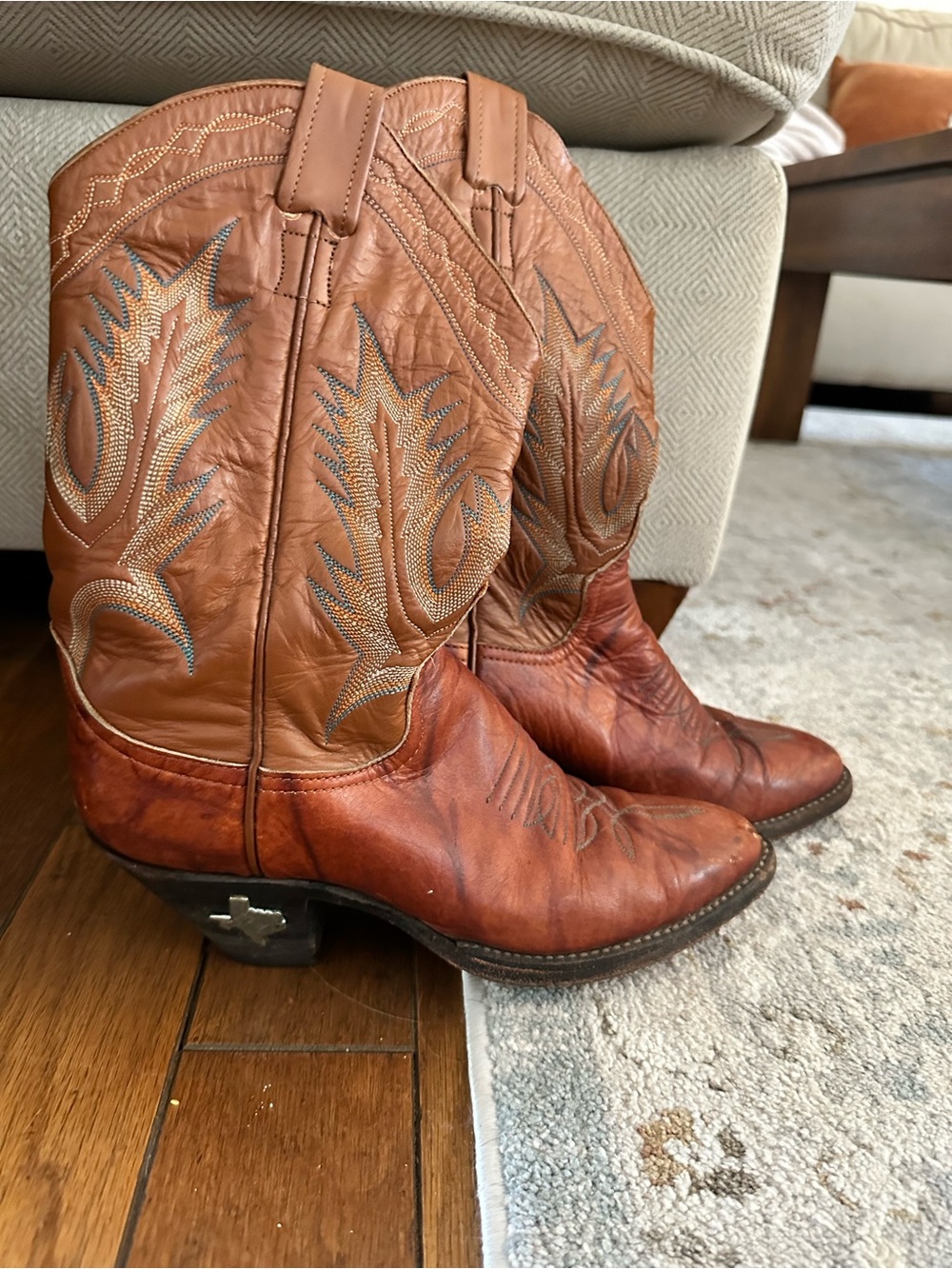 Larry Mahan Two-Tone Tan and Brown Leather Western Boots